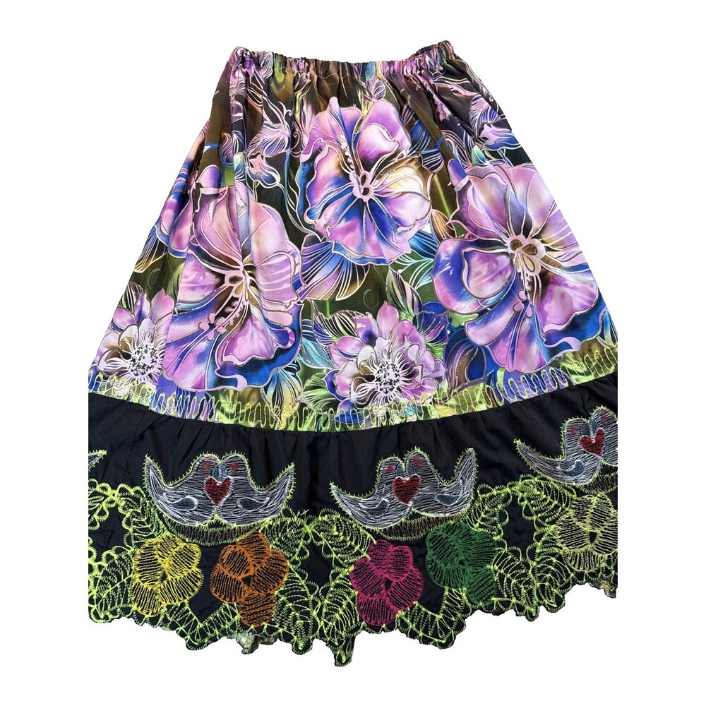 Handcrafted Boho Chic Festival Core Skirt Elastic Waist - Embrodered Border Hem